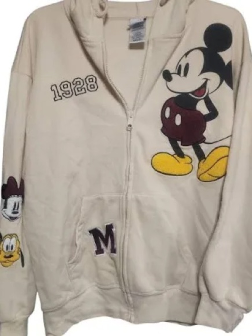 Disney Cream Mickey Mouse Zip Hoodie with Yellow Accents